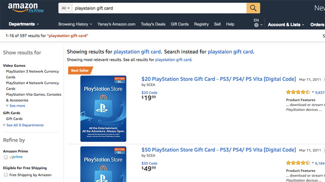 playstation store gift card amazon